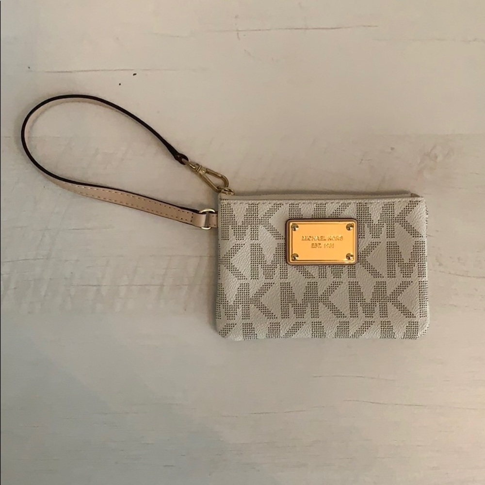 Michael Kors Cream and Gold Wristlet